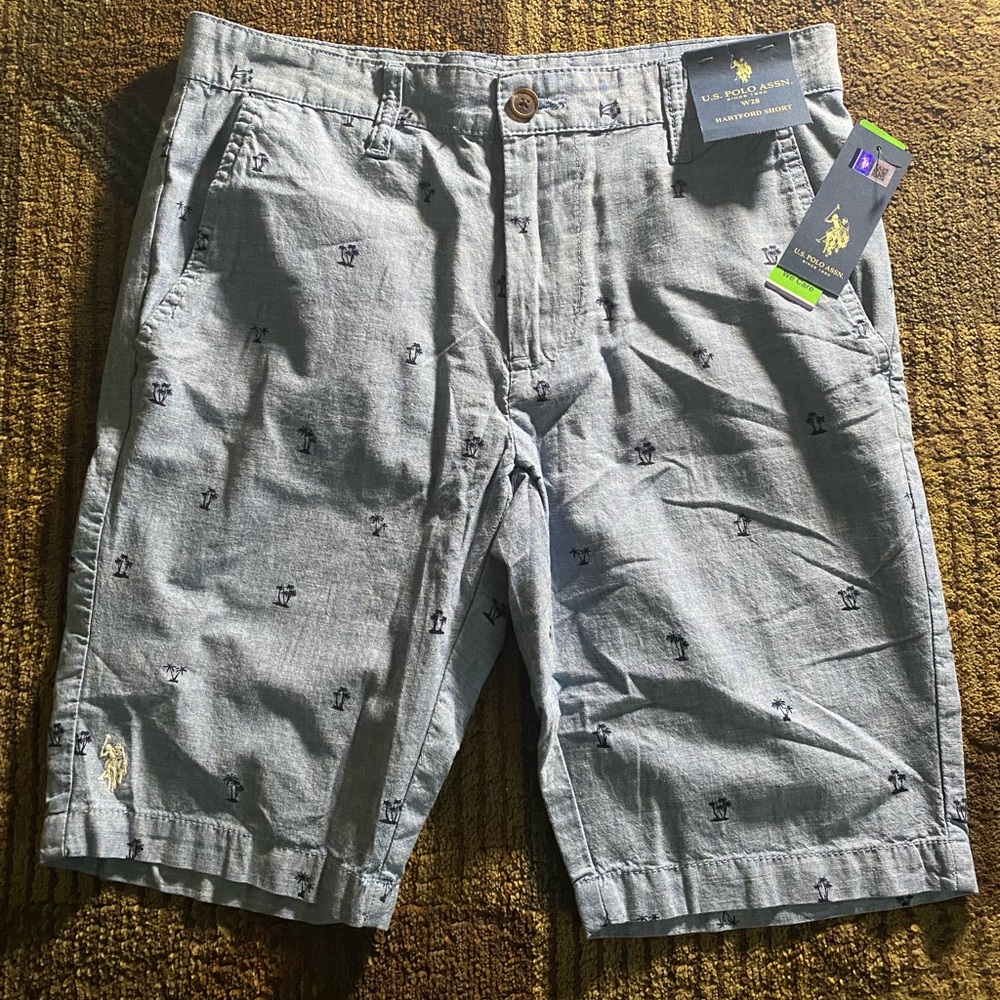 US Polo Assn Hartford Shorts Mens Size 28 Bermuda Blue Palm Trees - New